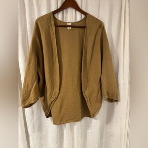 The Maybe Collection 100% Linen Kimono Wrap with Pockets Tan One Size Fits Most